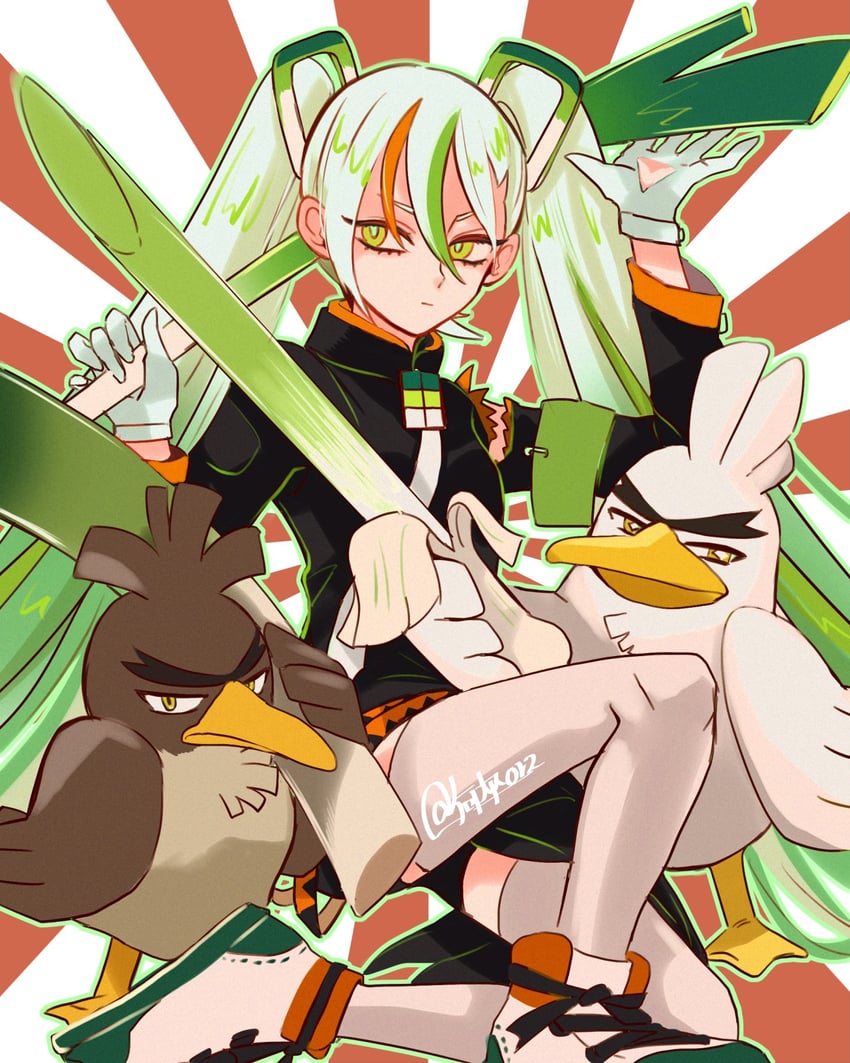 hatsune miku, sirfetch'd, fighting miku, and galarian farfetch'd (pokemon and 2 more) drawn by nanitozo