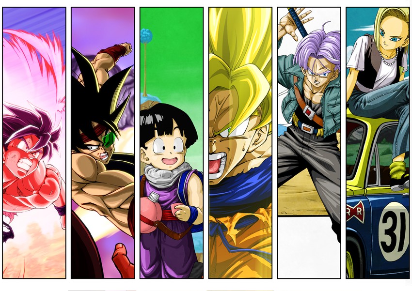 son goku, android 18, son gohan, trunks, and bardock (dragon ball and 1 more) drawn by mcenroe