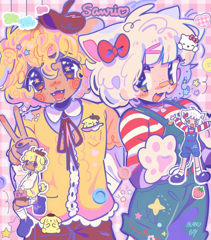 hello kitty and pompompurin (sanrio and 1 more) drawn by blandboyx