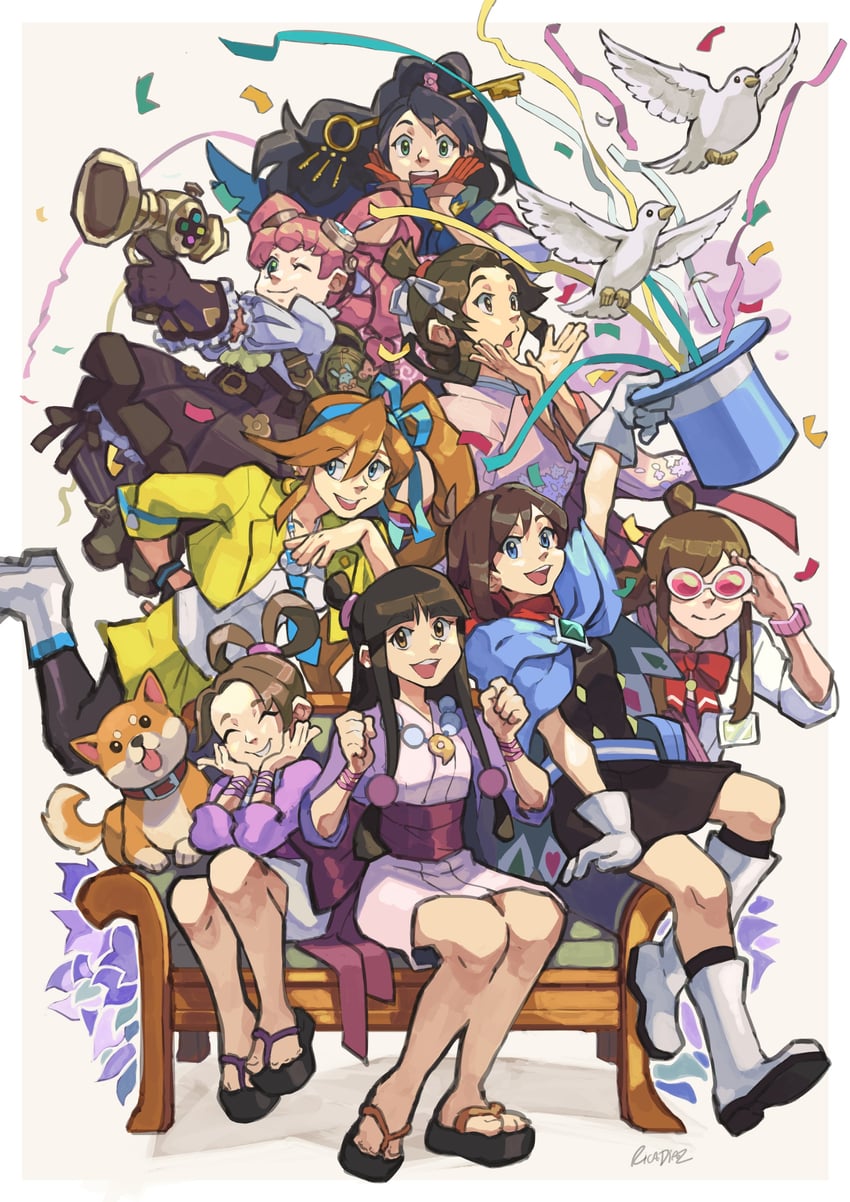 maya fey, trucy wright, athena cykes, ema skye, susato mikotoba, and 4 more (ace attorney and 1 more) drawn by rica_diaz