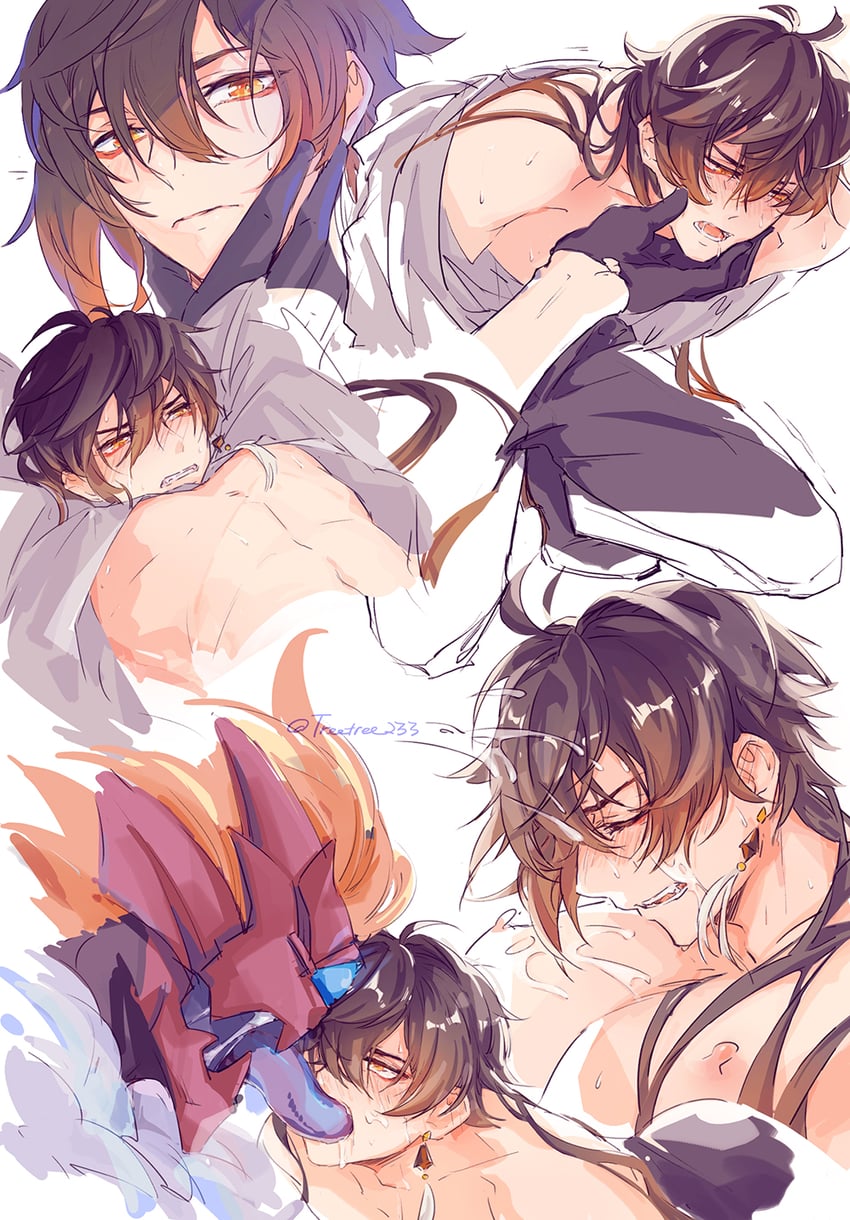 zhongli and tartaglia (genshin impact) drawn by treetree233