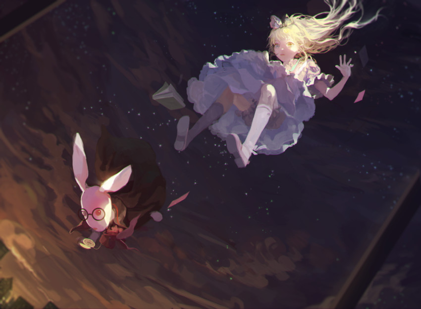 alice and white rabbit (alice's adventures in wonderland) drawn by koaoto