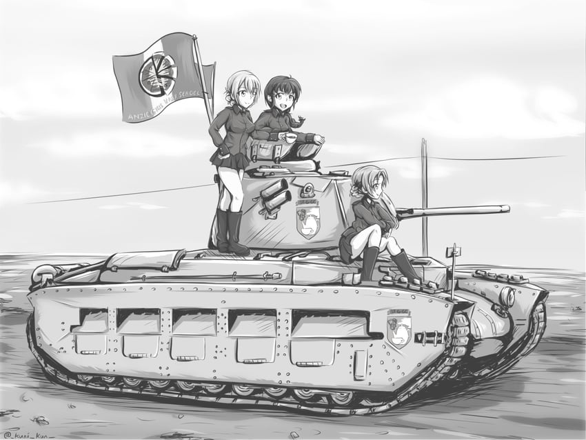 darjeeling, orange pekoe, and rukuriri (girls und panzer) drawn by kuni-kun