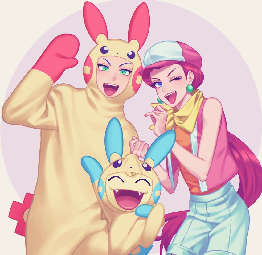 jessie, james, meowth, minun, and plusle (pokemon and 1 more) drawn by ruru_(gi_xxy)