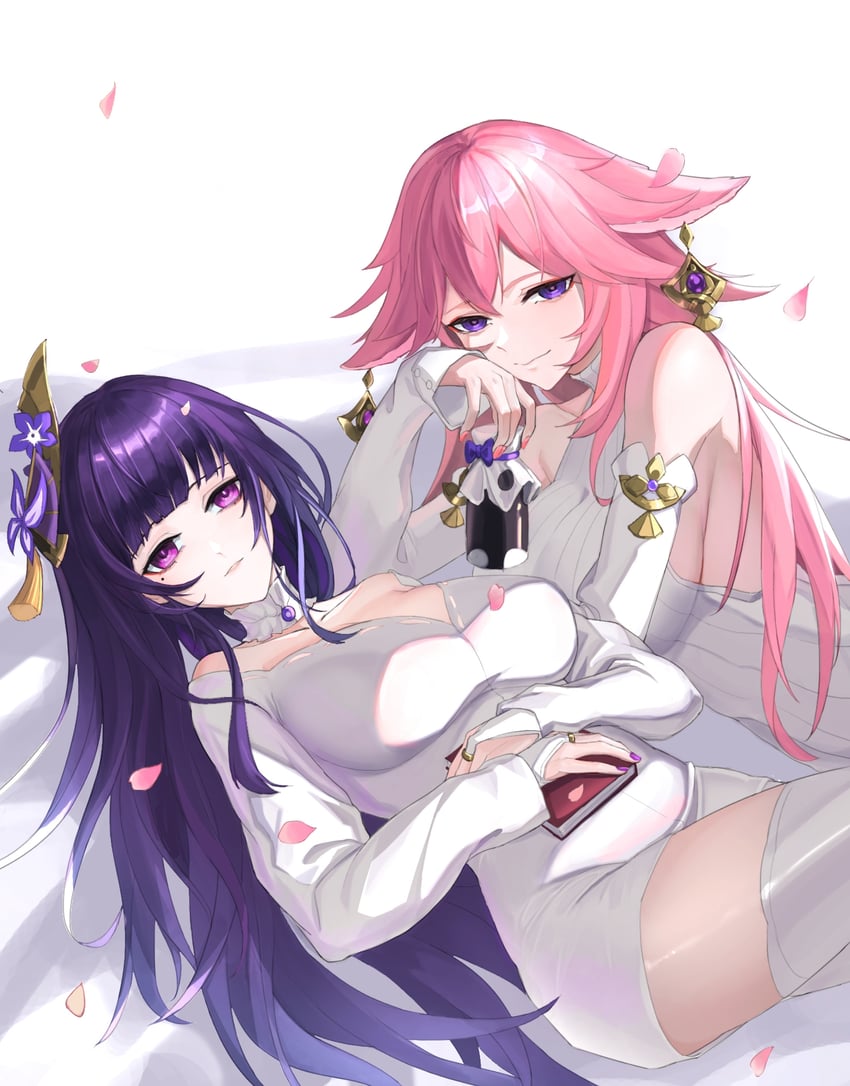 raiden shogun and yae miko (genshin impact) drawn by hexie_(user_kuav3353)