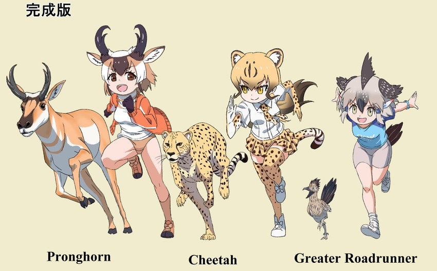 greater roadrunner, cheetah, and pronghorn (kemono friends and 1 more) drawn by yamaguchi_yoshimi