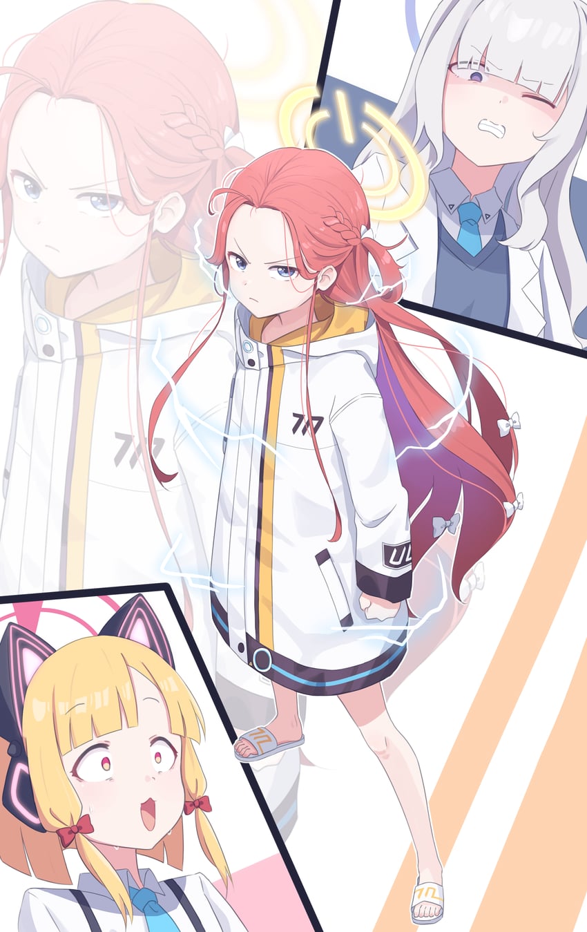 momoi, yuzu, millennium science school student, and millennium science school student b (blue archive) drawn by t-hou