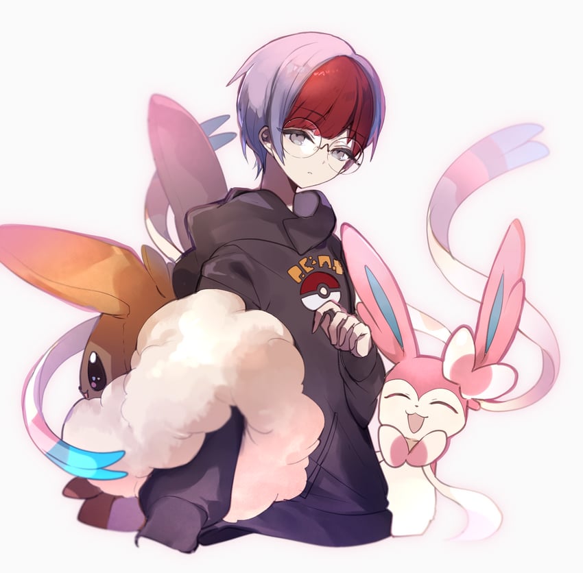eevee, sylveon, and penny (pokemon and 1 more) drawn by cyawa