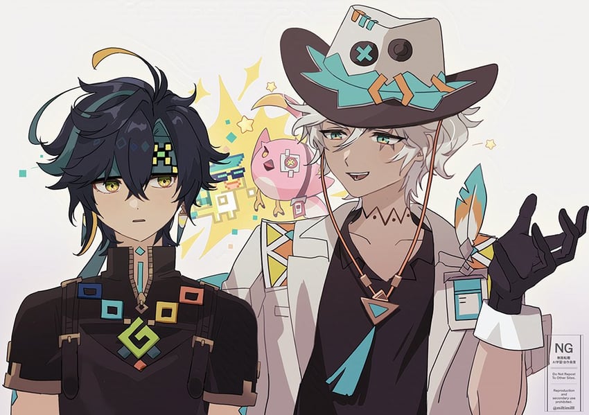 kinich, ajaw, ifa, and cacucu (genshin impact) drawn by miltea