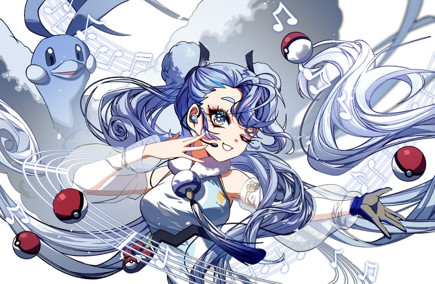 hatsune miku, altaria, and flying miku (pokemon and 2 more) drawn by sattari
