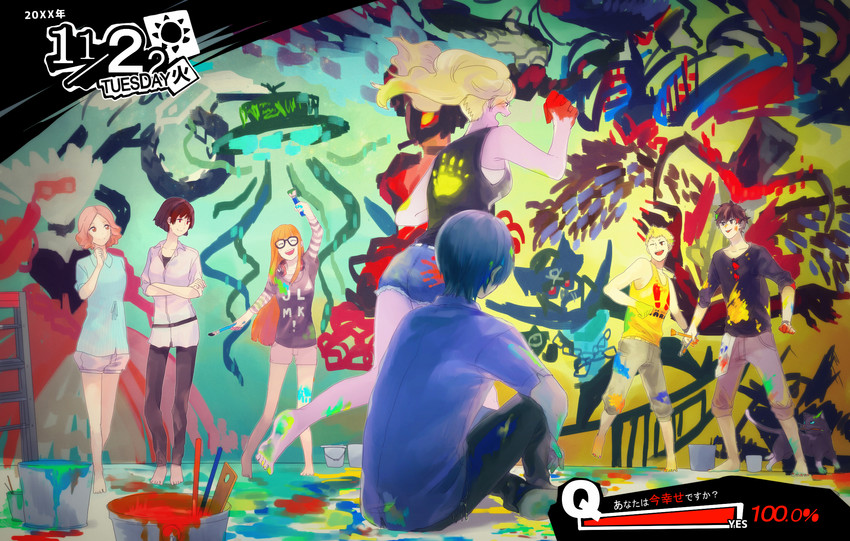 amamiya ren, takamaki anne, sakura futaba, niijima makoto, okumura haru, and 3 more (persona and 1 more) drawn by mioh
