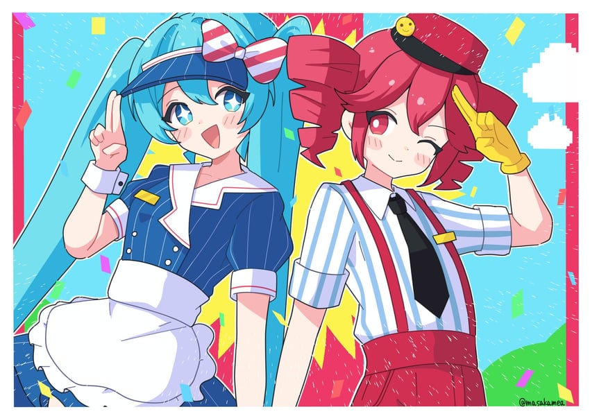 hatsune miku and kasane teto (vocaloid and 2 more) drawn by masakamea