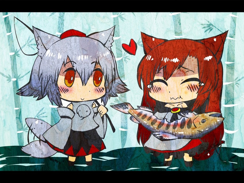 inubashiri momiji and imaizumi kagerou (touhou) drawn by heikouidou_(seraeno)
