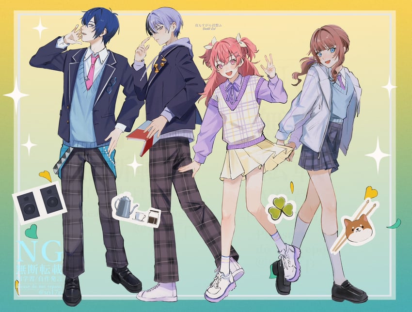 kaito, aoyagi touya, momoi airi, and mochizuki honami (vocaloid and 1 more) drawn by sorase_(so17p)