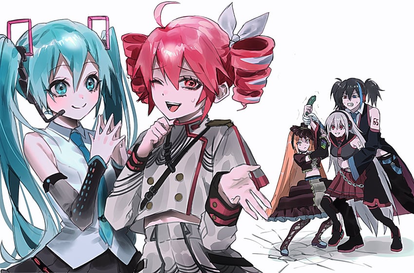 hatsune miku, kasane teto, yokune ruko, namine ritsu, and sukone tei (vocaloid and 2 more) drawn by santa_(ssanpanty)