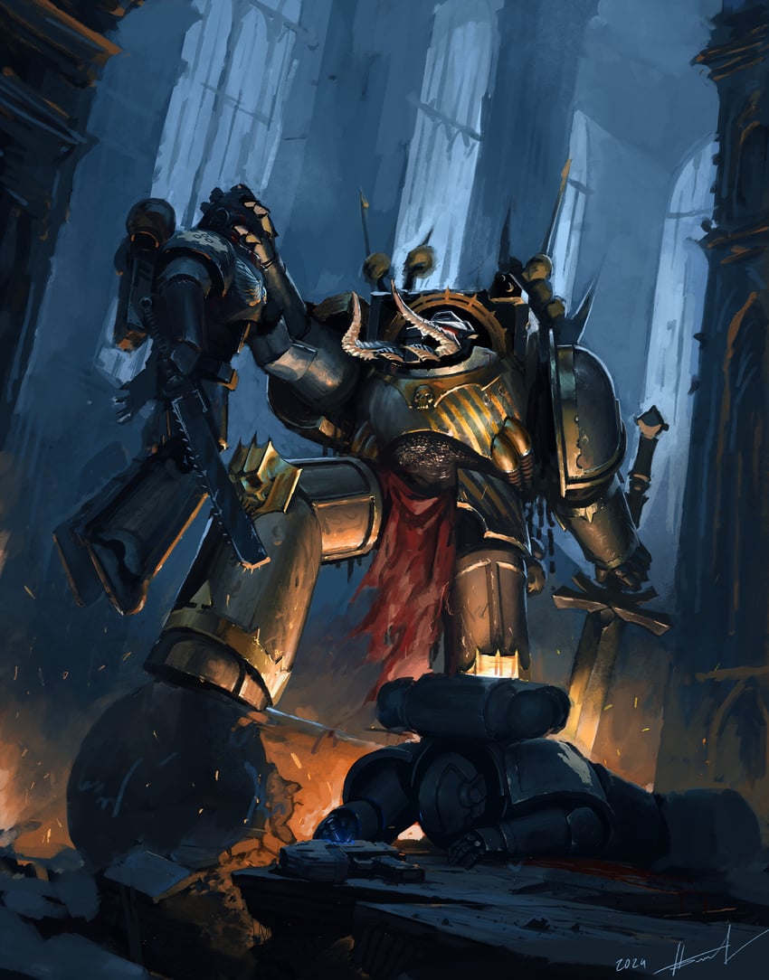 adeptus astartes and chaos space marine (warhammer 40k) drawn by ilya_belyakov