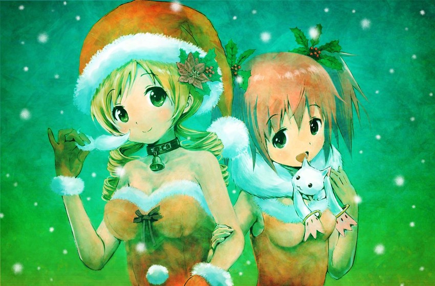 kaname madoka, tomoe mami, and kyubey (mahou shoujo madoka magica) drawn by yoshinogai