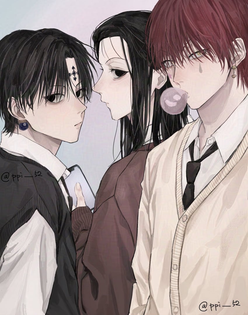 hisoka morow, chrollo lucilfer, and illumi zoldyck (hunter x hunter) drawn by api_(ppi_52)