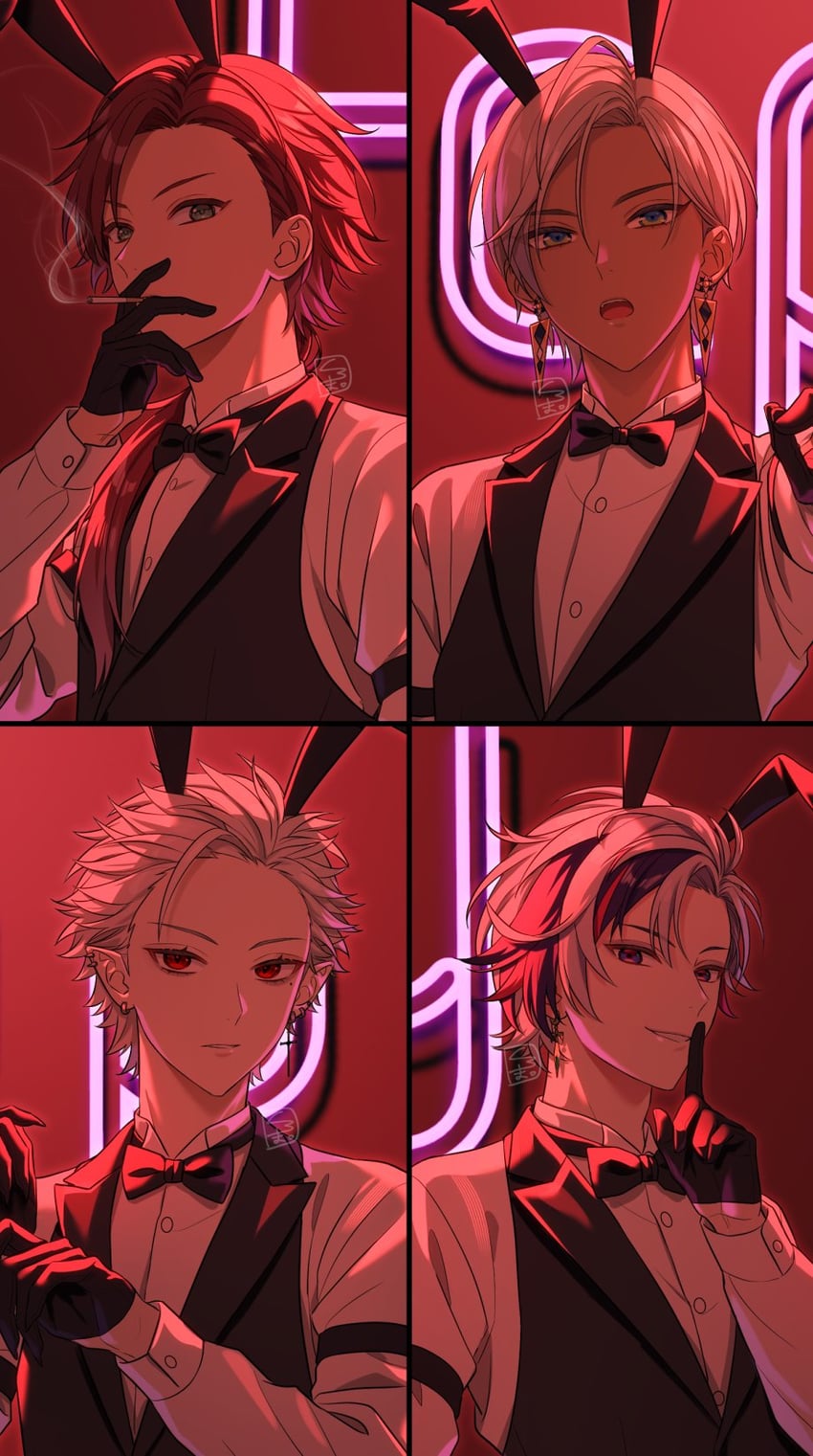 kuzuha, fuwa minato, lauren iroas, and ibrahim (nijisanji) drawn by kuroma_(bee)