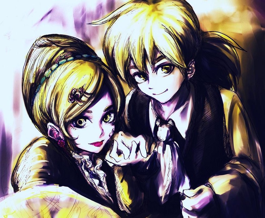 kagamine rin, kagamine len, riliane lucifen d'autriche, and allen avadonia (vocaloid and 2 more) drawn by ori_(pixiv206027)
