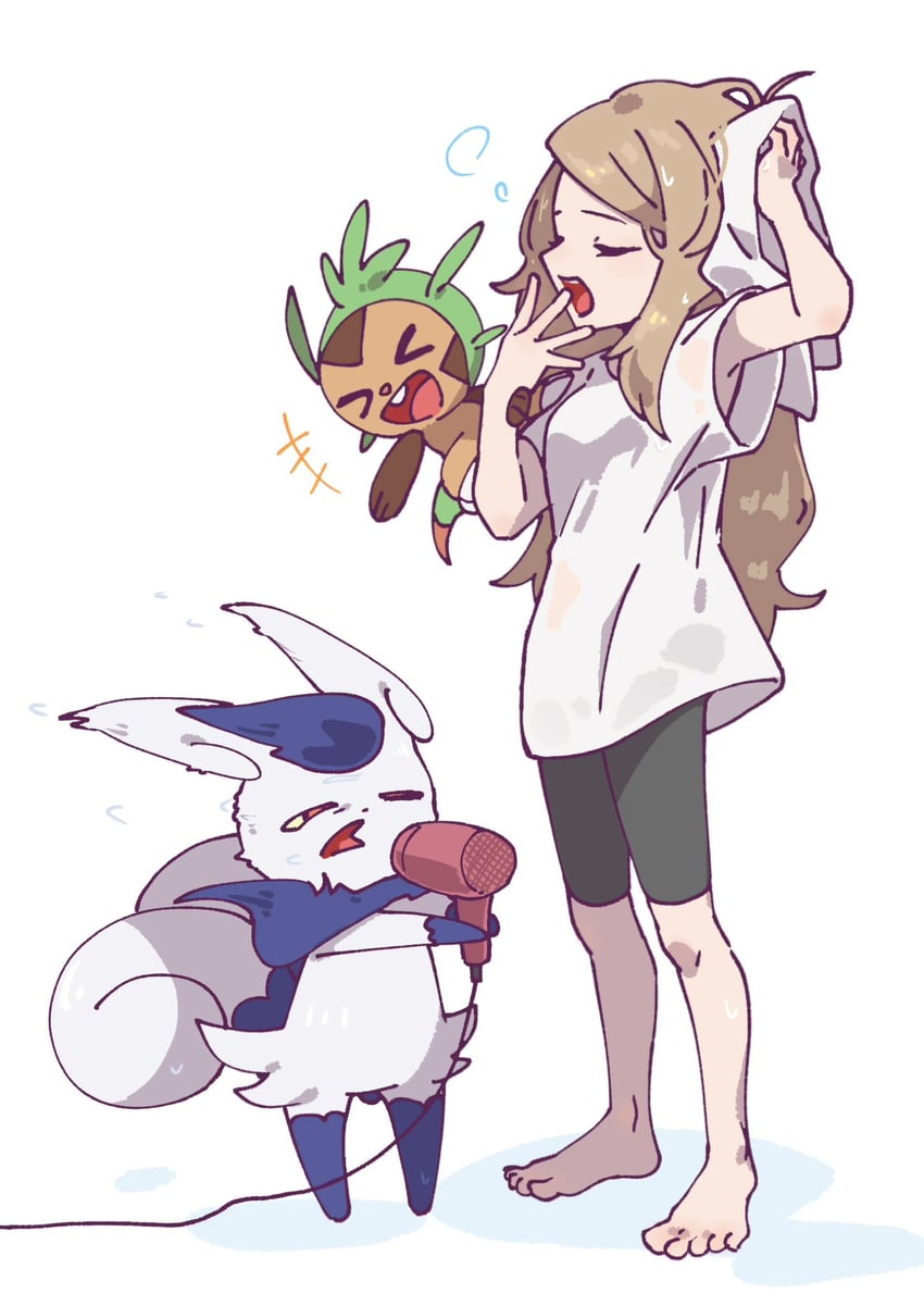 serena, chespin, and meowstic (pokemon and 1 more) drawn by omochi_(omotimotittona3)