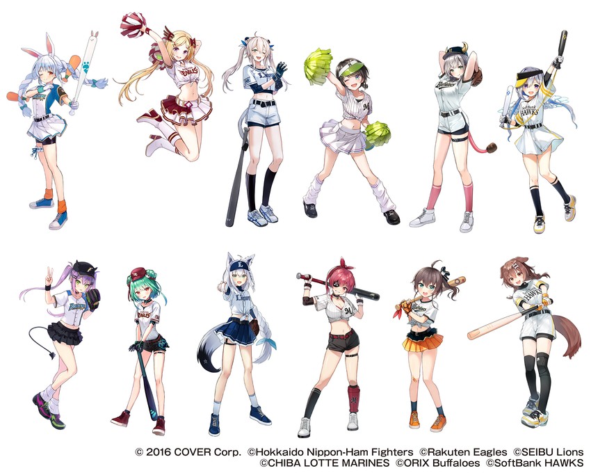 houshou marine, shirakami fubuki, usada pekora, tokoyami towa, oozora subaru, and 10 more (hololive and 6 more) drawn by kagawa_ichigo