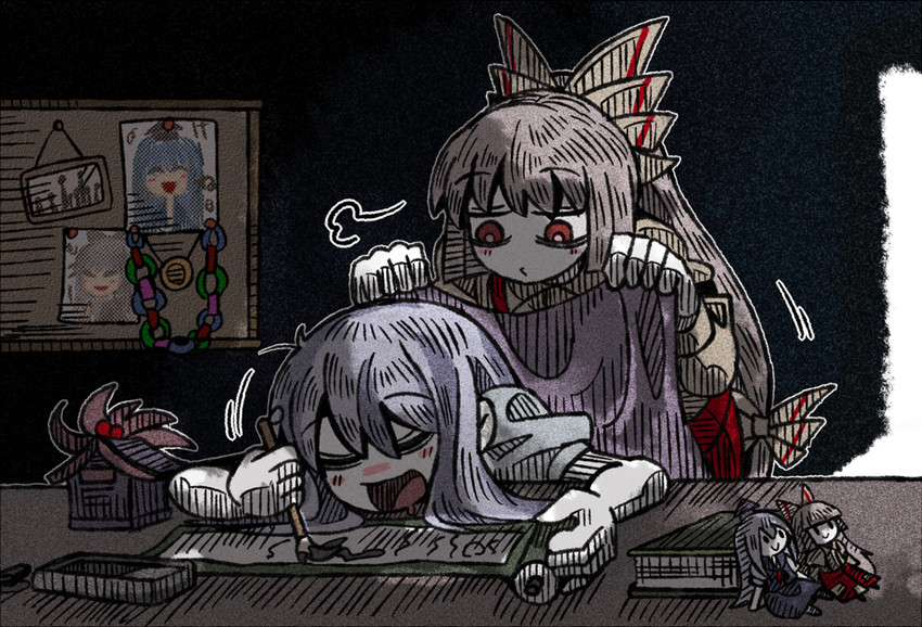 fujiwara no mokou and kamishirasawa keine (touhou) drawn by suenari_(peace)