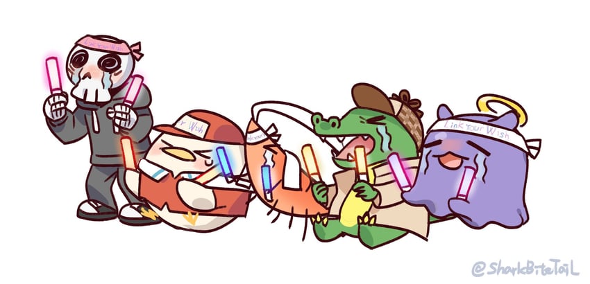 takodachi, kfp employee, ebi-chan, investigator, and deadbeat (hololive and 1 more) drawn by melodyguru