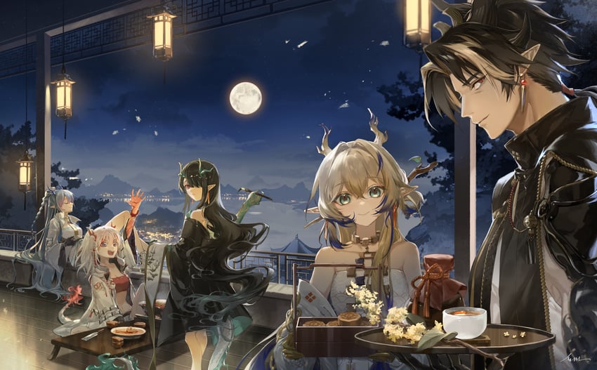 shu, dusk, nian, ling, and chongyue (arknights) drawn by saki_(nighters)