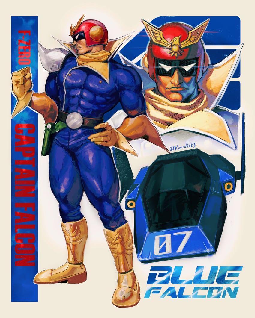 captain falcon and blue falcon (f-zero and 1 more) drawn by kornart
