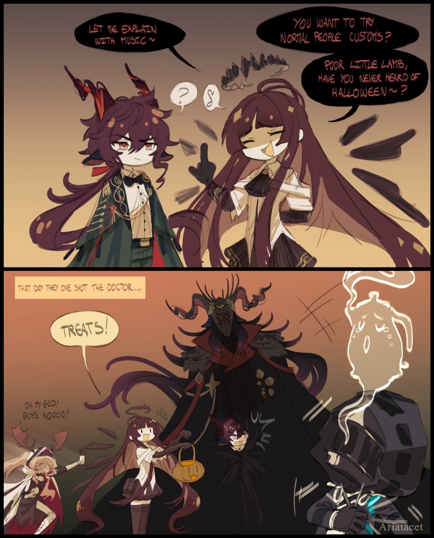 doctor, virtuosa, viviana, ebenholz, and witch king (arknights) drawn by ariadusts