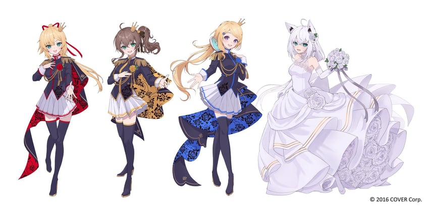 shirakami fubuki, natsuiro matsuri, akai haato, and aki rosenthal (hololive) drawn by haruwo