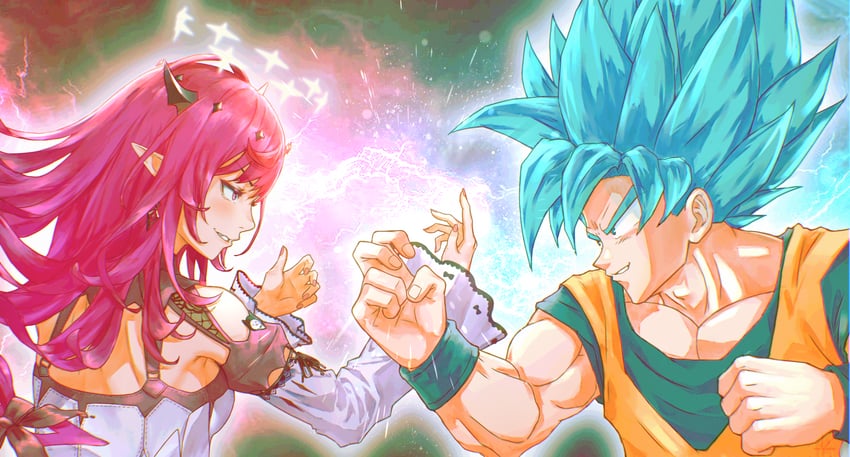 son goku and irys (hololive and 3 more) drawn by anversailles