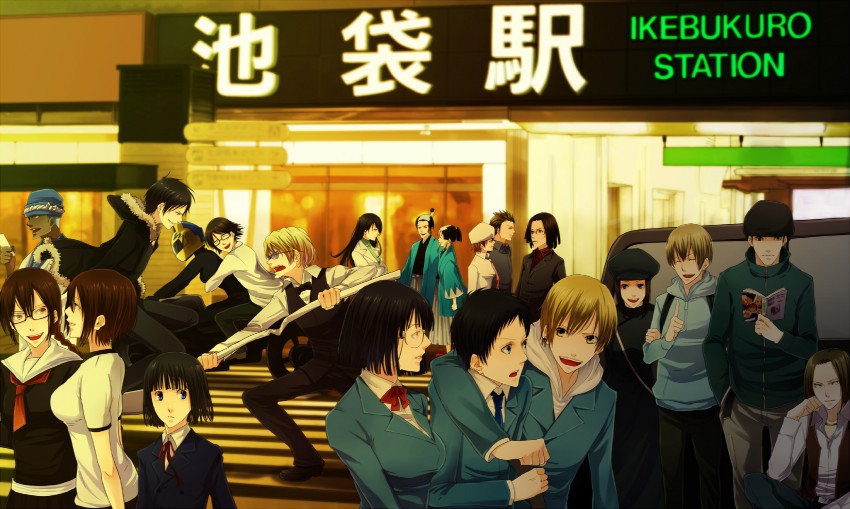 orihara izaya, sonohara anri, heiwajima shizuo, celty sturluson, ryuugamine mikado, and 16 more (durarara!! and 1 more) drawn by kanameyura
