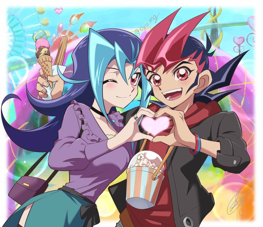 tsukumo yuma and kamishiro rio (yu-gi-oh! and 1 more) drawn by chaya_mago