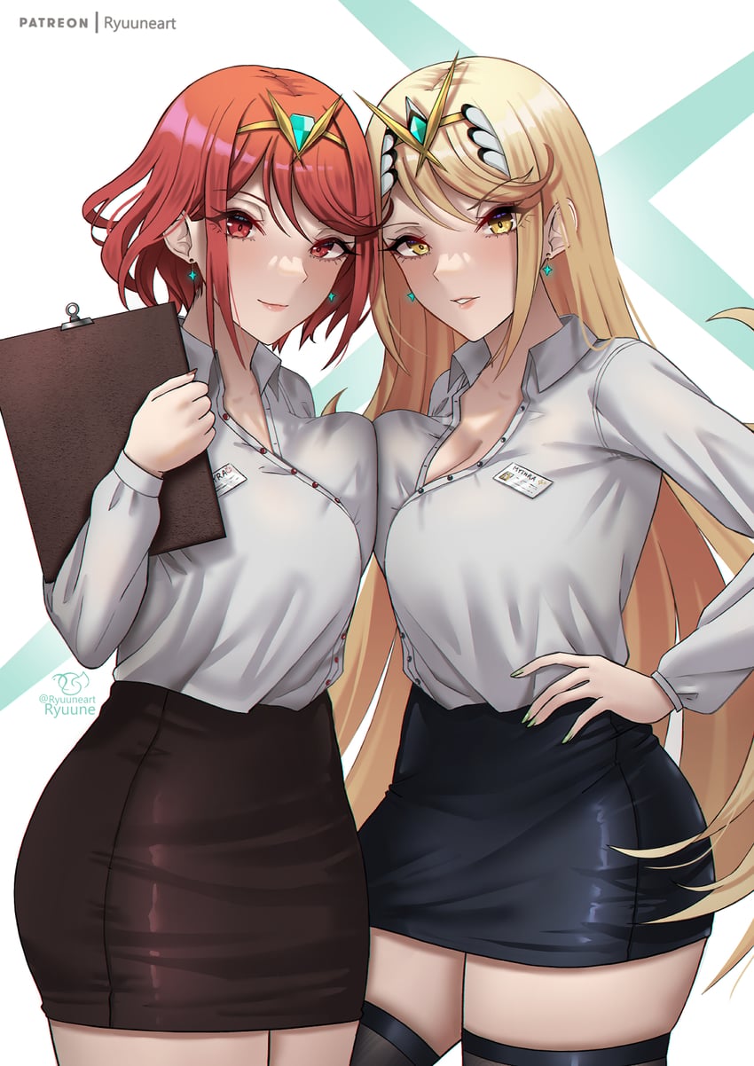 pyra and mythra (xenoblade chronicles and 1 more) drawn by ryuuneart