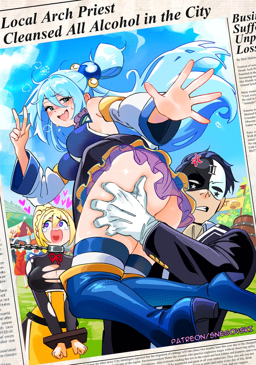 aqua, darkness, and vanir (kono subarashii sekai ni shukufuku wo!) drawn by snegovski