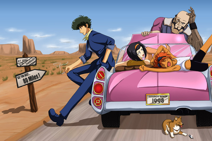 faye valentine, spike spiegel, edward wong hau pepelu tivrusky iv, ein, and jet black (cowboy bebop)