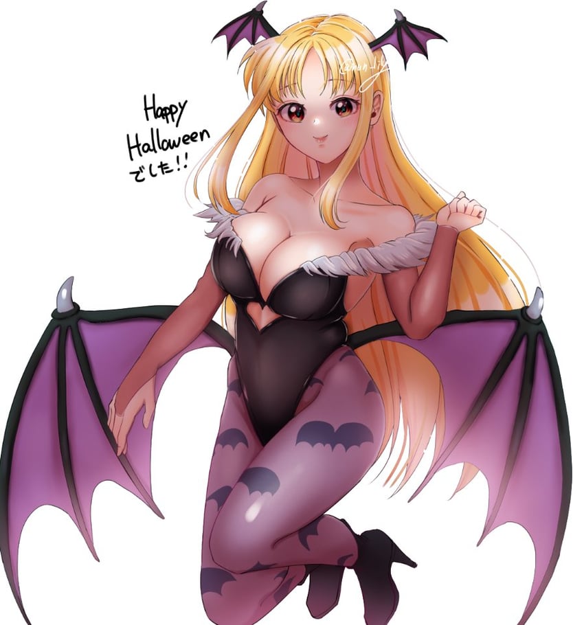 fate testarossa and morrigan aensland (lyrical nanoha and 2 more) drawn by nun_(nun_lily)