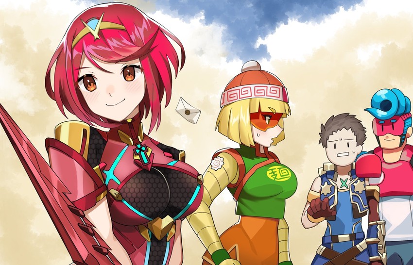 pyra, rex, min min, and spring man (xenoblade chronicles and 3 more) drawn by katwo