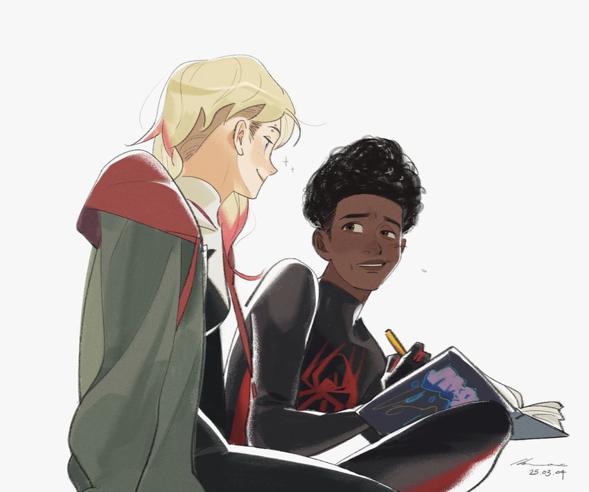 spider-gwen, gwen stacy, miles morales, and spider-man (marvel and 3 more) drawn by spiderbbac