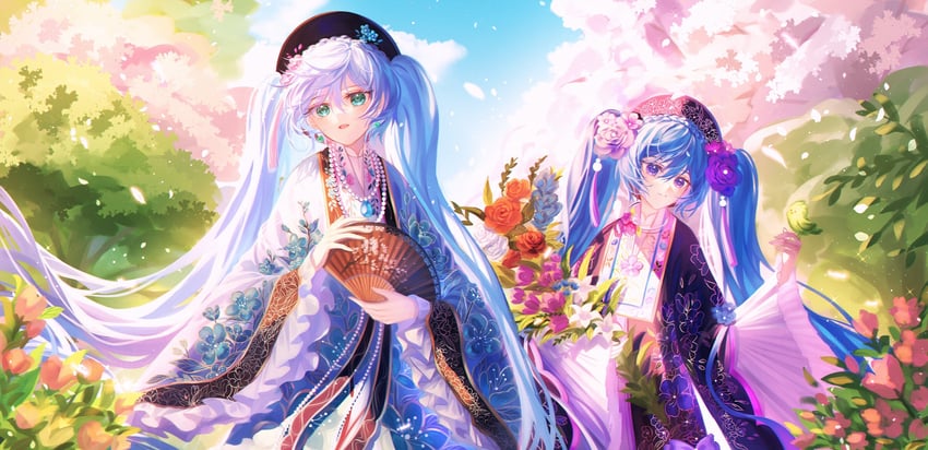 hatsune miku and thanh mai miku (vocaloid) drawn by theazureciel
