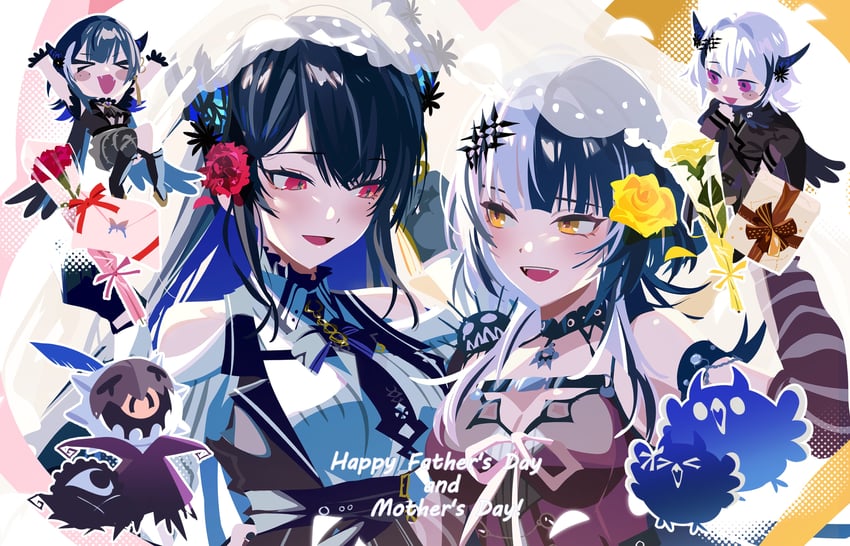 shiori novella, nerissa ravencroft, yorick, jailbird, and novelites (hololive and 1 more) drawn by yomosaka