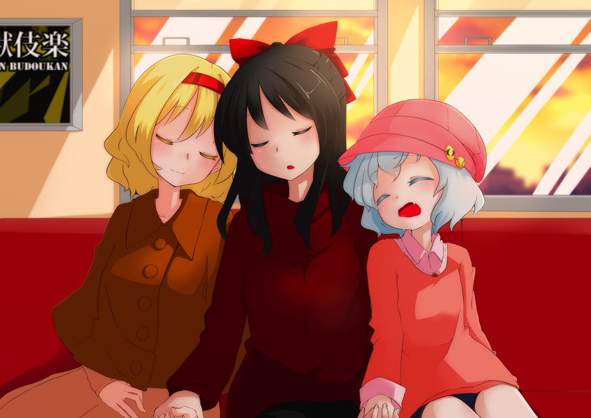 hakurei reimu, remilia scarlet, and alice margatroid (touhou) drawn by kameyan