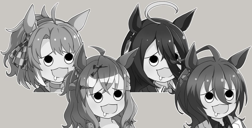 agnes tachyon, manhattan cafe, jungle pocket, and dantsu flame (umamusume and 1 more) drawn by meso_(zgmf-xv)