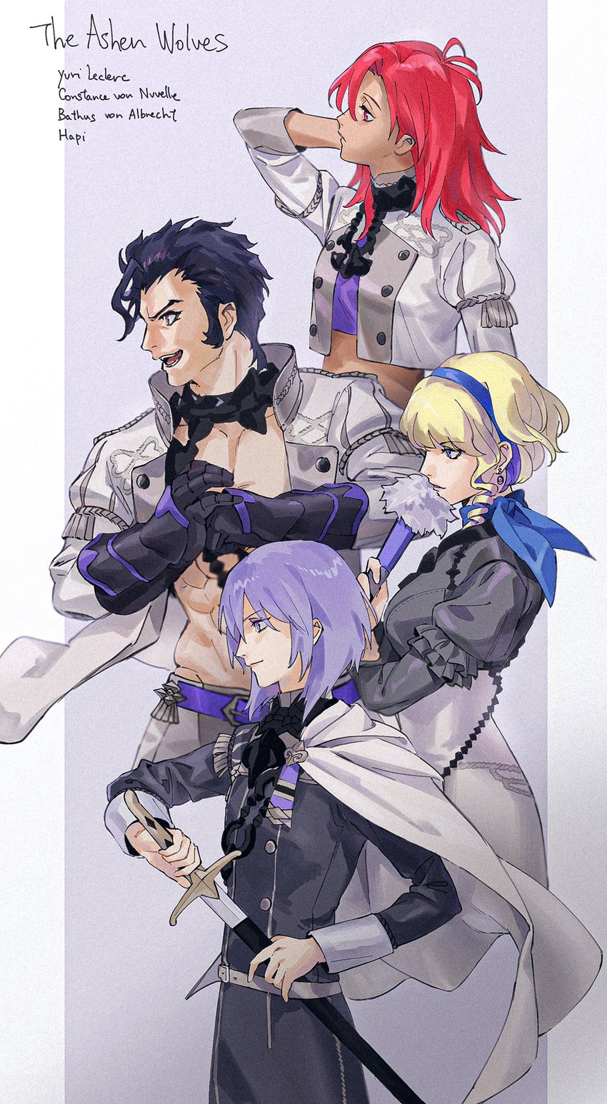 constance von nuvelle, hapi, yuri leclerc, and balthus von albrecht (fire emblem and 1 more) drawn by roru_(lol_dessin)