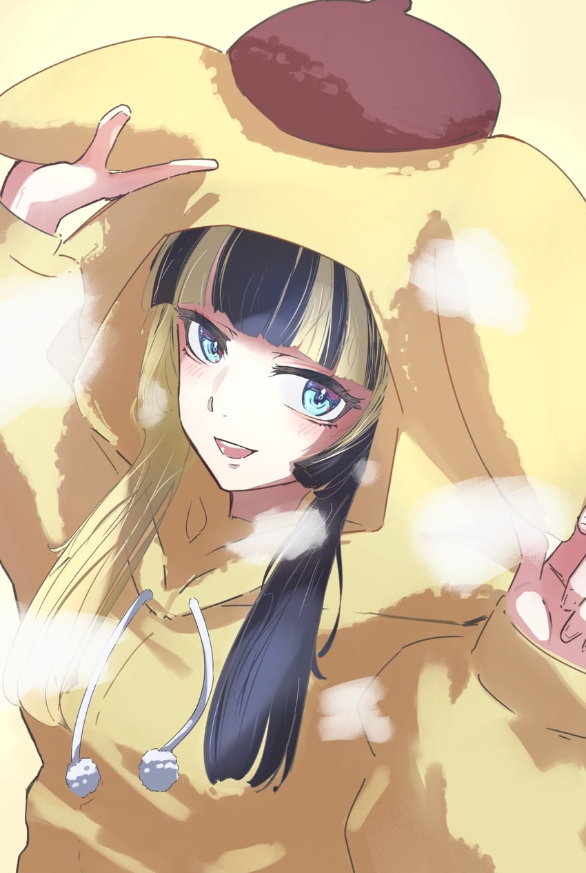 juufuutei raden and pompompurin (hololive and 2 more) drawn by takuotsu_(yamataku110203)