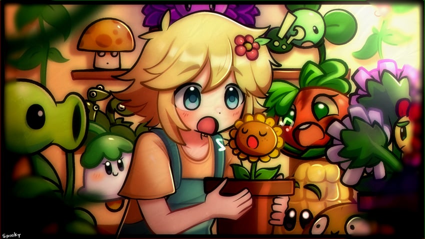 basil, sunflower, peashooter, wall-nut, sun-shroom, and 7 more (omori and 3 more) drawn by sunshroomguy