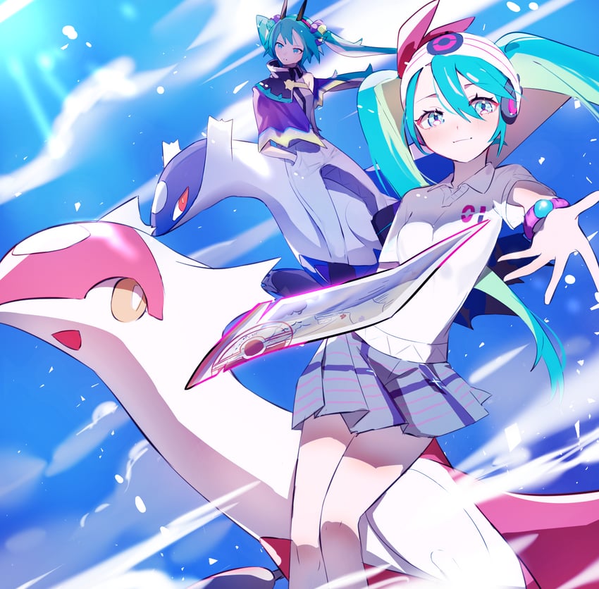 hatsune miku, latias, latios, psychic miku, and dragon miku (pokemon and 3 more) drawn by fukami_suiren