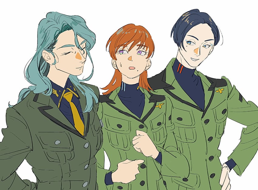 challia bull, comoli harcourt, and xavier olivette (gundam and 1 more) drawn by tkrkve43
